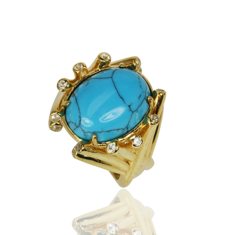 SS Turquoise & White Topaz Accent Ring