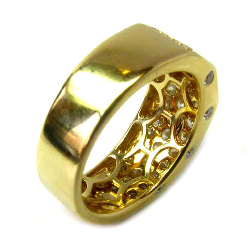 18k Gold Diamond Pave Angled Hexagon Ring