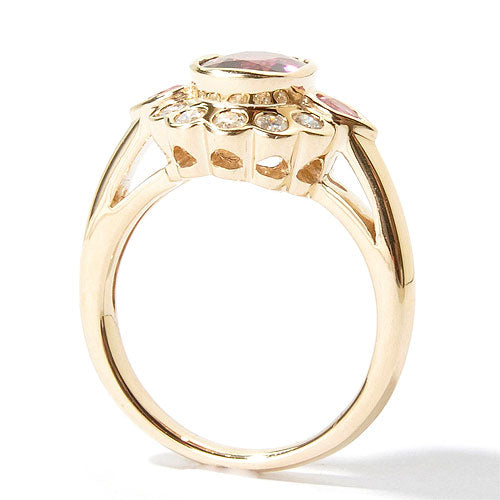 14k Gold Pink Tourmaline, Pink Sapphire & Diamond Ring
