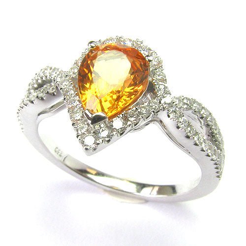 18k Gold Pear Spessartite & Diamond Ring