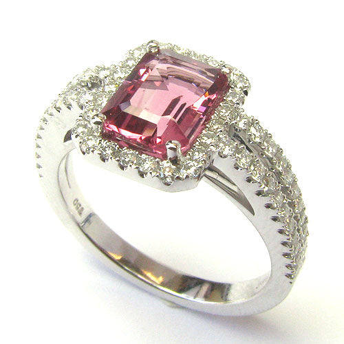 18k Gold Pink Tourmaline & Diamond Ring