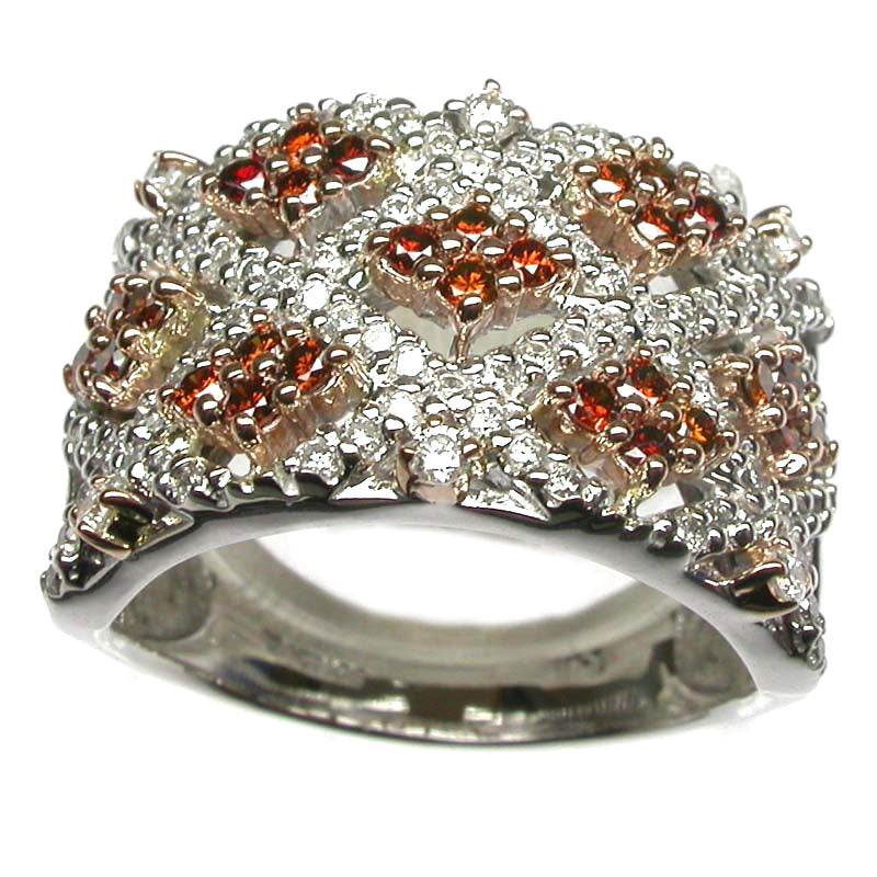 14k Two Tone Gold White & Red Diamond Weave Ring
