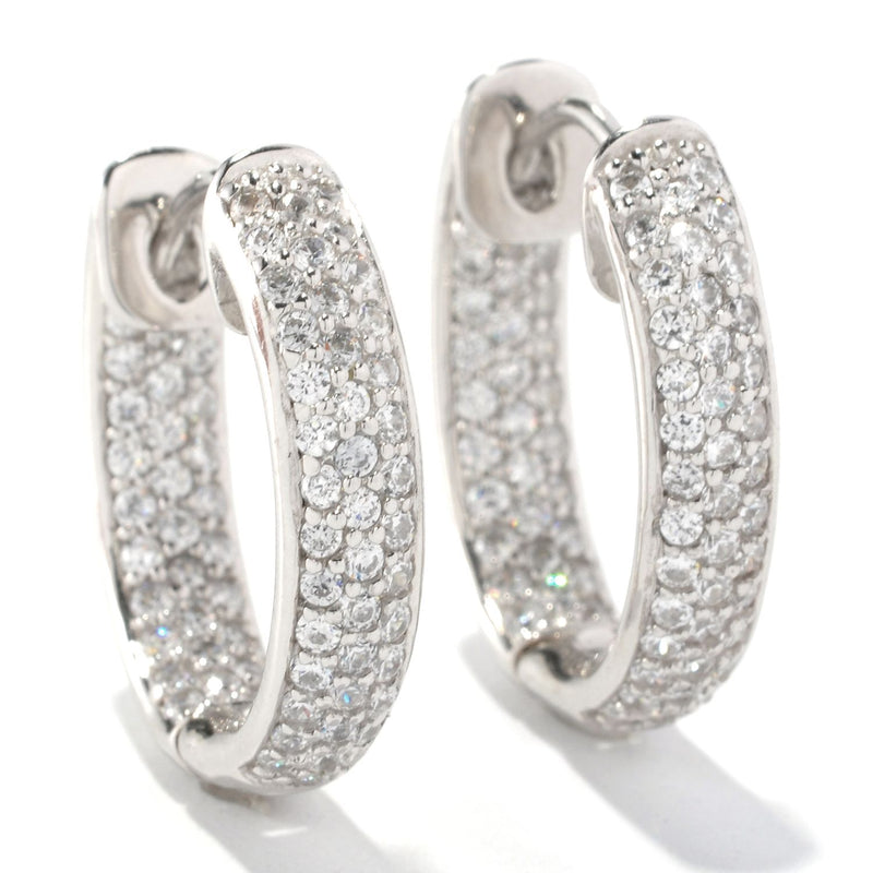 Plated SS & Cz Oval Pave Huggie Earrings