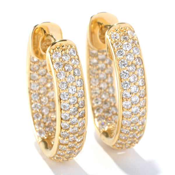 Plated SS & Cz Oval Pave Huggie Earrings